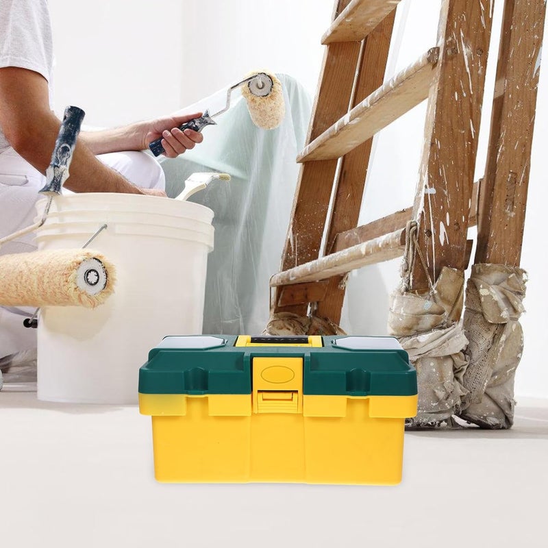 14-inch Yellow-green Portable Plastic Tool Storage Box with Large Capacity, Multifunctional Industrial-grade Tool Organizer Case for Home and Workshop Use - Image 5