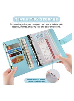 XiuWoo Budget Binder, Binder with Zipper Envelopes 14Pcs Pockets A6 Leather Cover, Money Organizer Clear Loose Leaf Bags for Cash Envelopes, Bill Waterproof and Durable, (Blue)  - Image 5