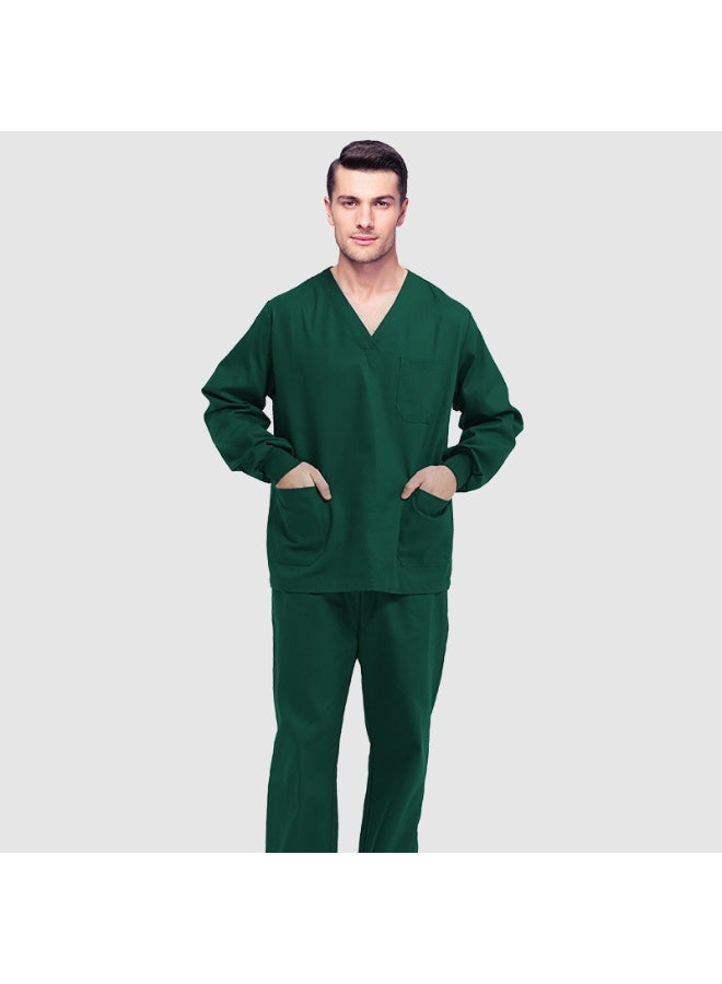 NIBEMINENT Long Sleeve Pure Cotton Lab Coat Scrub Uniform Dental Office Beauty Workwear Set for Men And Women - Image 1