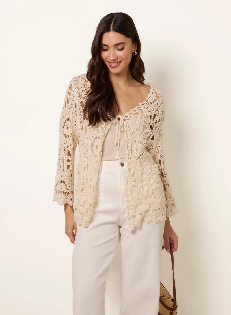 Blue Vanilla Long-Sleeved Crochet Cardigan