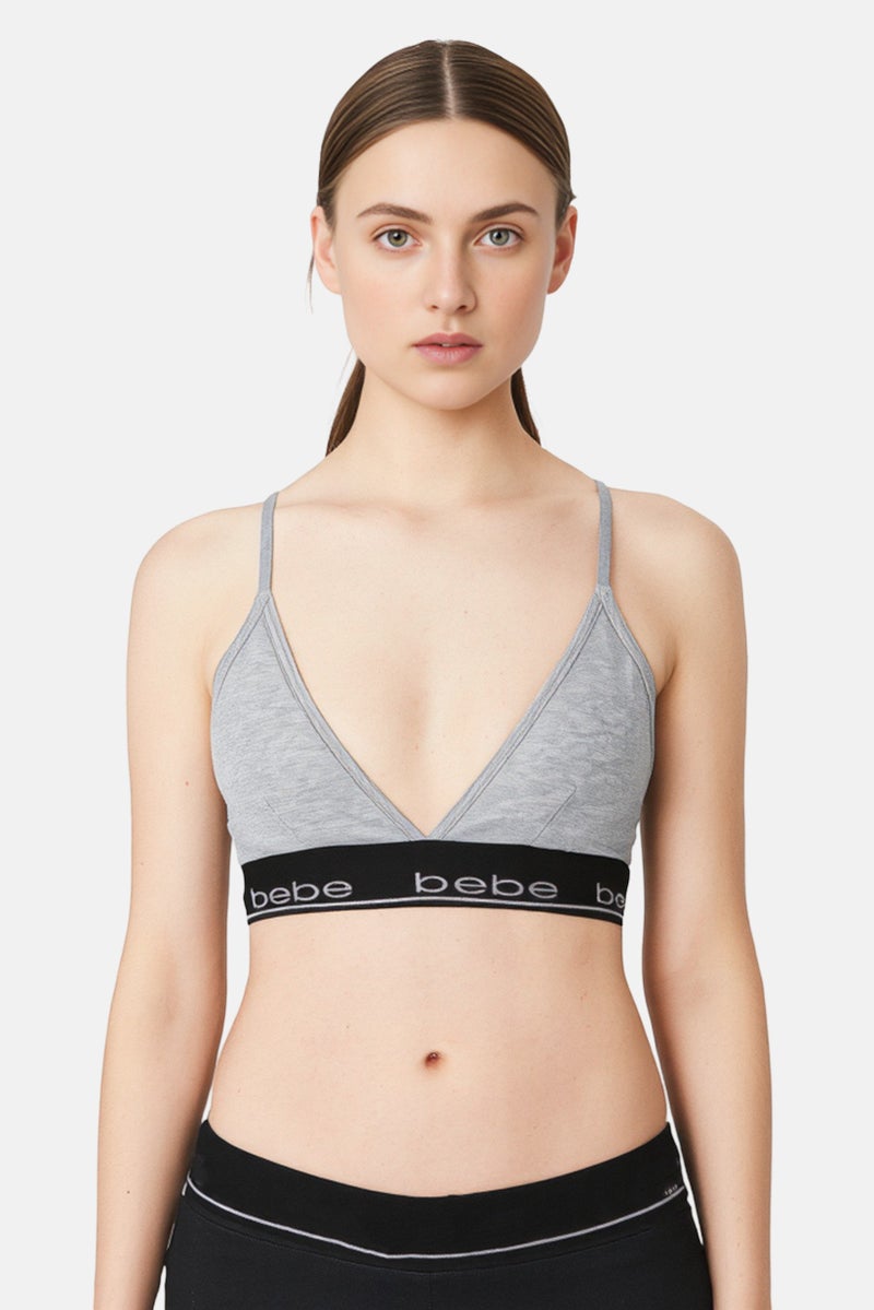 bebe Women Brand Logo Padded Bralette, Grey - Image 1