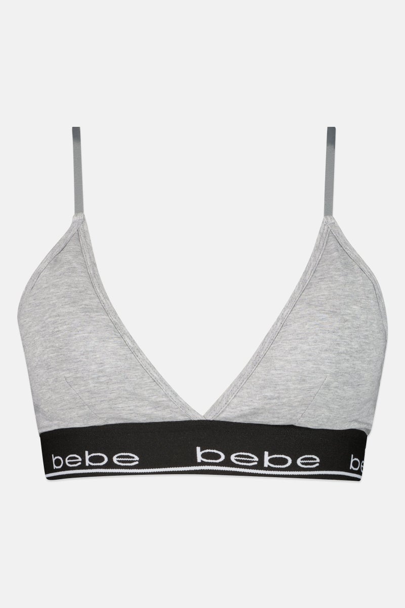 bebe Women Brand Logo Padded Bralette, Grey - Image 3