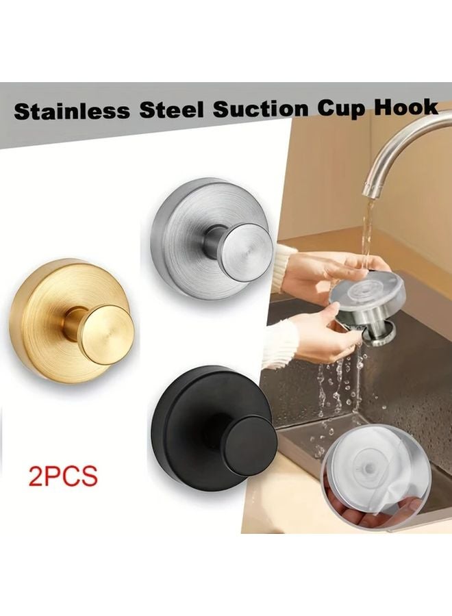 2pcs Black Stainless Steel Suction Cup Hook Waterproof Wall Mount Kitchen Bathroom Hanger - Image 2