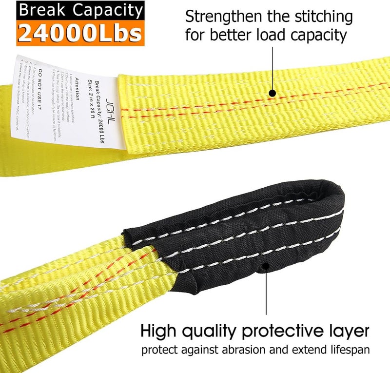 JCHL Heavy Duty Recovery Tow Strap 2inx20ft - Image 5