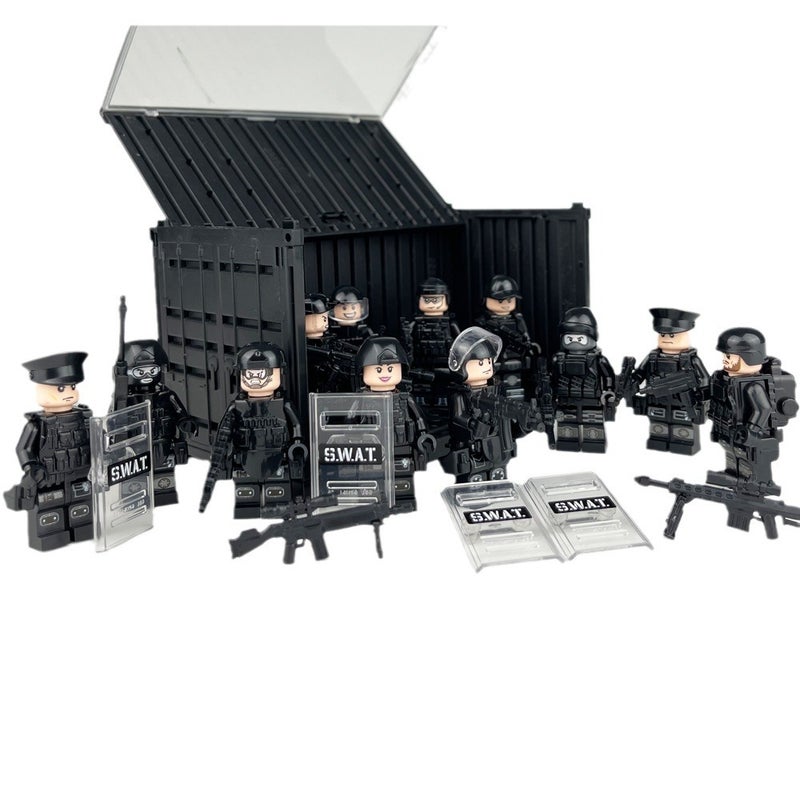 مجموعة مكعبات بناء عسكرية MOC مع شخصيات شرطة (قطع صغيرة) في كيس - Image 1
