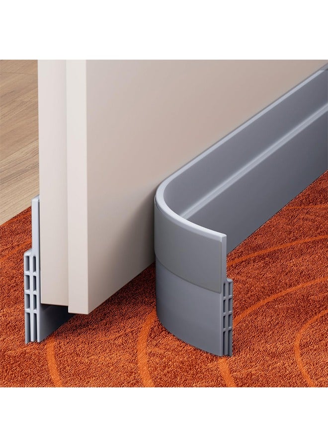 2 Pack Under Door Draft Stopper,  Adjustable Door Sweep  Anti-Collision, Strong Adhesive, Weather Stripping Tape Soundproof Draught Stoppers, Garage Window Blocker Noise Cold Air Insulation(5cm *100cm, Grey) - Image 1