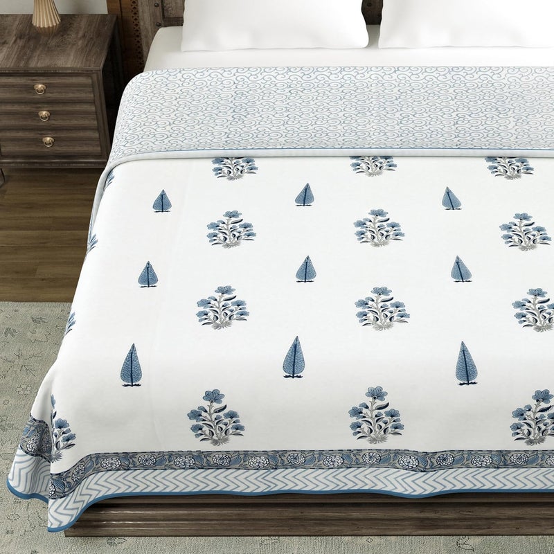 BLOCKS OF INDIA 100 Cotton Dohar King Size Reversible Hand Block Printed Malmal Summer Dohar Color 10 - Image 3