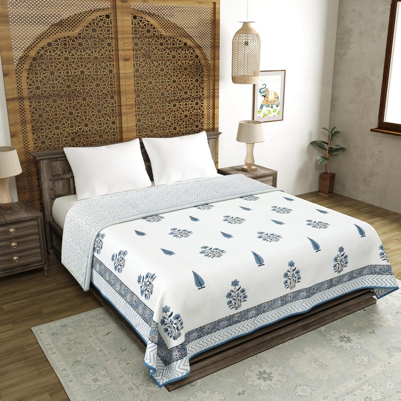 BLOCKS OF INDIA 100 Cotton Dohar King Size Reversible Hand Block Printed Malmal Summer Dohar Color 10 - Image 1