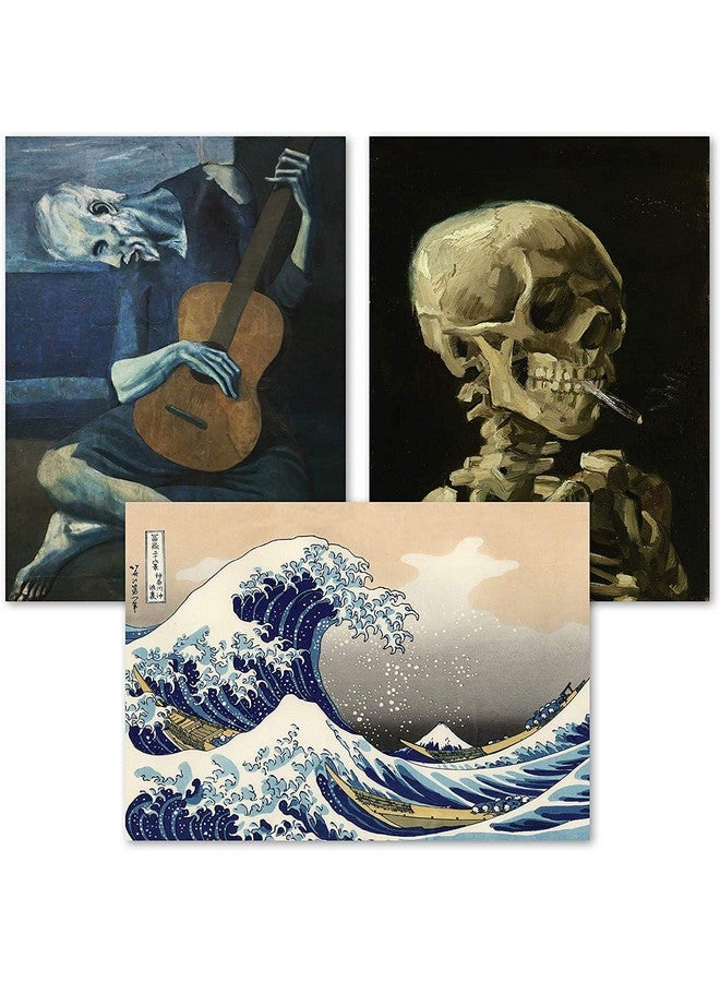 KARTMEN Vincent Van Gogh Skeleton, The Old Guitarist by Pablo Picasso with The Great Wave Off Kanagawa (Laminated, 12" x 18",Multicolour) - Set of 3 - Image 1