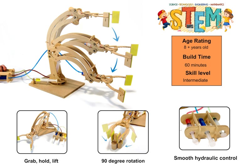 PATHFINDERS STEM Kit – Hydraulic Robotic Arm | Wooden Building Kit for Kids Ages 8-12 | Mechanical Engineering Toy | Hands-On STEM Project for Boys & Girls - Image 3