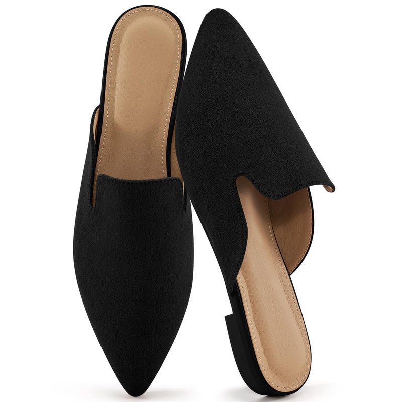 Ecetana Womens Mules Flats 2026 Pointed Toe Dressy Slip On Work Shoes for Business Comfortable Casual Slides Backless Loafers Black - Image 1