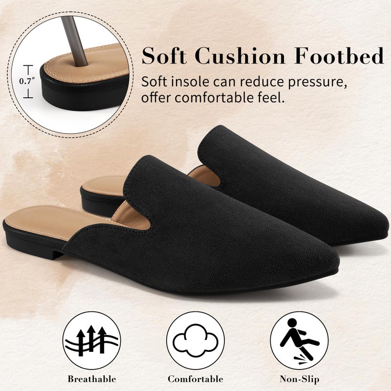 Ecetana Womens Mules Flats 2026 Pointed Toe Dressy Slip On Work Shoes for Business Comfortable Casual Slides Backless Loafers Black - Image 5