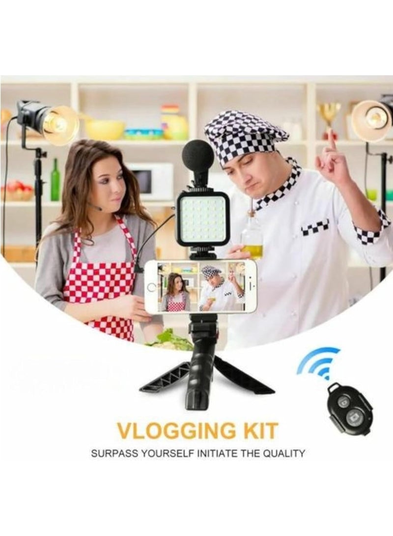 Mobile Phone Stabilizer with Tripod Stand, Mini LED Ring Light, Microphone & Phone Clip – For Live Streaming, Vlogging, Video Calls  - Image 3