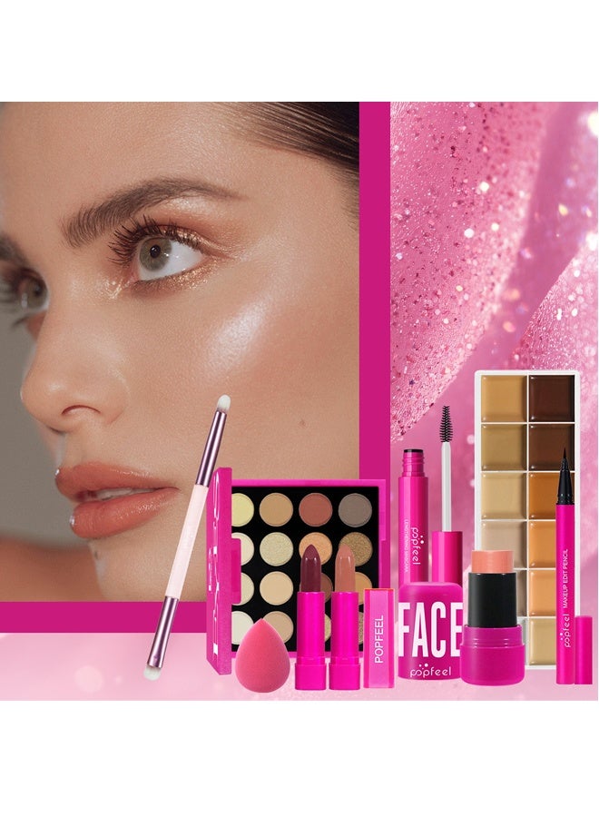 popfeel Makeup Set, Beginner All In One Studio Complete Makeup Combination Kit, 16 Colors Eyeshadow, Lip Gloss, Foundation, Lipstick & Concealer Full Cosmetic Set For Women Daily Party Travel - Image 4