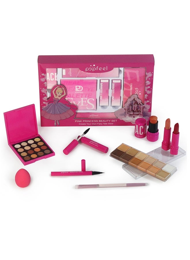 popfeel Makeup Set, Beginner All In One Studio Complete Makeup Combination Kit, 16 Colors Eyeshadow, Lip Gloss, Foundation, Lipstick & Concealer Full Cosmetic Set For Women Daily Party Travel - Image 3
