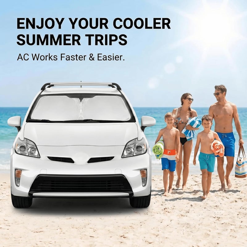 AuyNeas Windshield Sun Shade for Toyota Prius Hatchback 2010-2015 Double Layer 240T Front Window Shade Custom Fit Prius Sun Visor Foldable Shade Blocks UV Rays Summer Must Have Car Accessories - Image 4