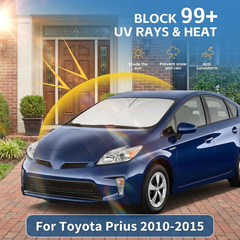 AuyNeas Windshield Sun Shade for Toyota Prius Hatchback 2010-2015 Double Layer 240T Front Window Shade Custom Fit Prius Sun Visor Foldable Shade Blocks UV Rays Summer Must Have Car Accessories - Image 2