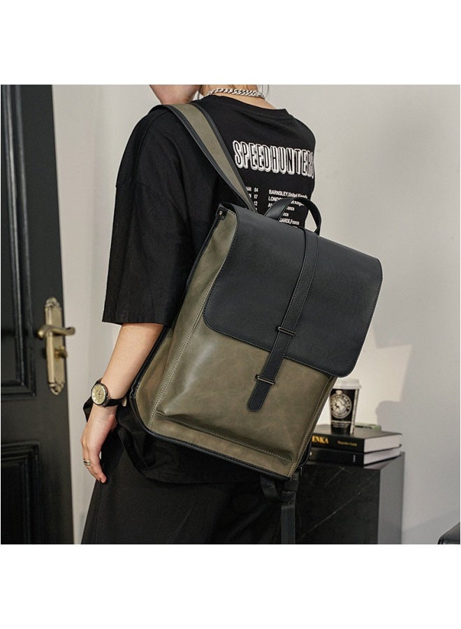 Men's Contrast Color Backpack, Boys' Large Capacity School Bag Back Bag Laptop Bag Office Bag Briefcase, PU Leather Notebook Bag College Bag Tourist Bag Office Bag for Teenager/College Students - Image 2