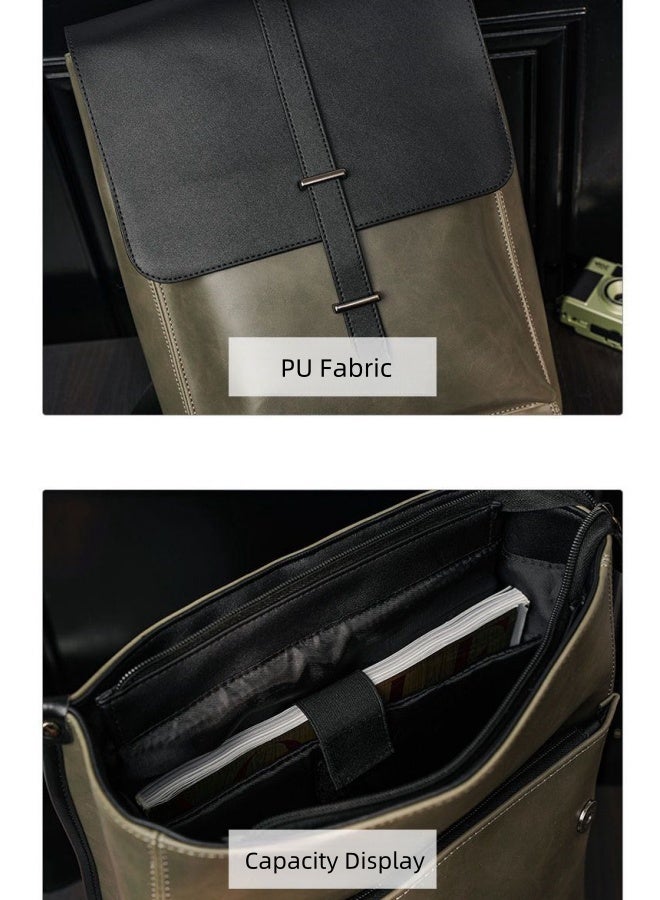 Men's Contrast Color Backpack, Boys' Large Capacity School Bag Back Bag Laptop Bag Office Bag Briefcase, PU Leather Notebook Bag College Bag Tourist Bag Office Bag for Teenager/College Students - Image 3