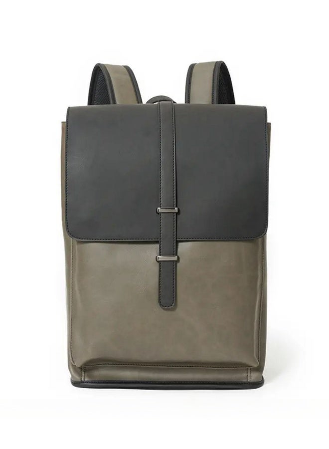 Men's Contrast Color Backpack, Boys' Large Capacity School Bag Back Bag Laptop Bag Office Bag Briefcase, PU Leather Notebook Bag College Bag Tourist Bag Office Bag for Teenager/College Students - Image 1
