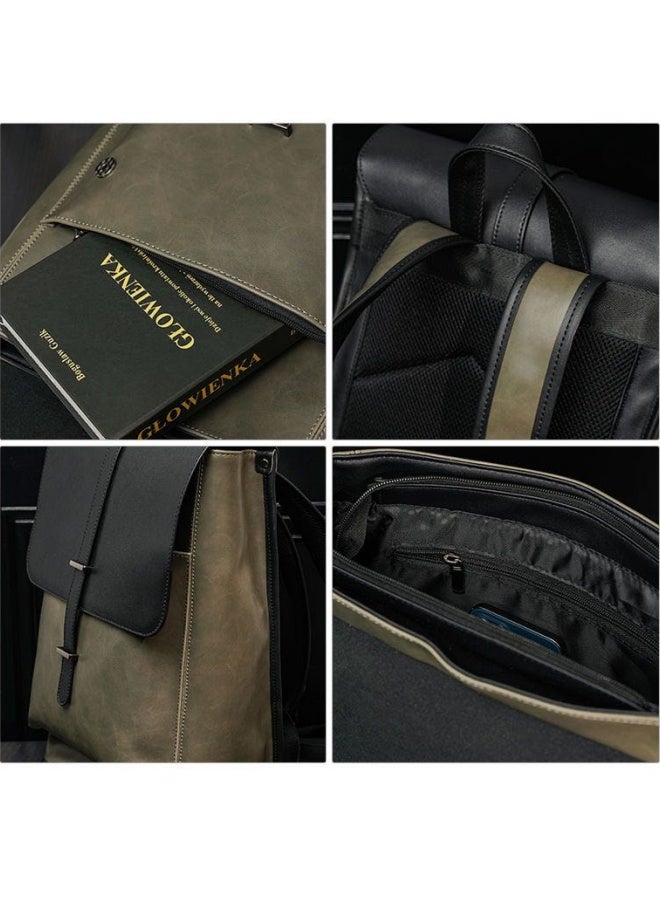 Men's Contrast Color Backpack, Boys' Large Capacity School Bag Back Bag Laptop Bag Office Bag Briefcase, PU Leather Notebook Bag College Bag Tourist Bag Office Bag for Teenager/College Students - Image 4