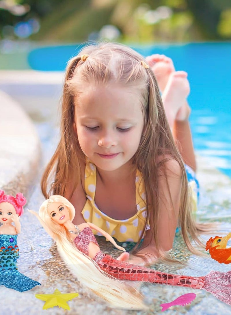 Bettina Mermaid Princess Doll with Little Mermaid & Seahorse Play Gift Set | Mermaid Toys with Accessories and Doll Clothes for Little Girls (Pink) - Image 3