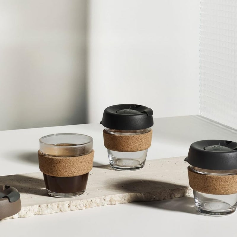 KeepCup Brew Cork, Reusable Glass Tumbler with Natural Cork, Espresso Coffee Cup 6oz/227ml - Black - Image 5