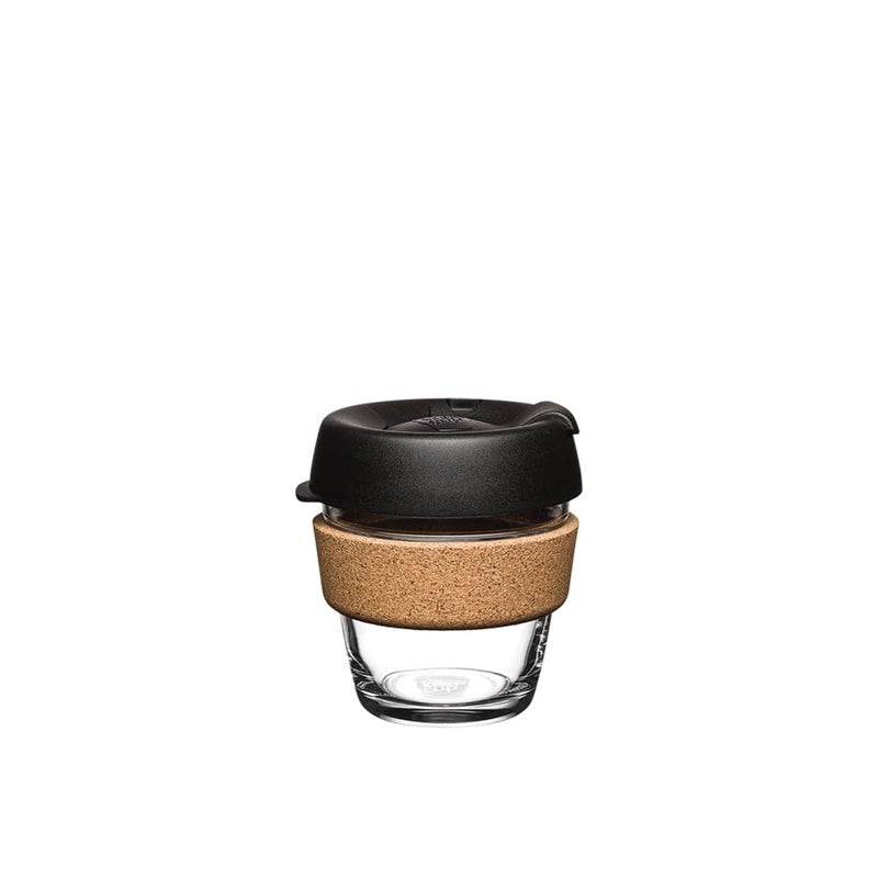 KeepCup Brew Cork, Reusable Glass Tumbler with Natural Cork, Espresso Coffee Cup 6oz/227ml - Black - Image 1