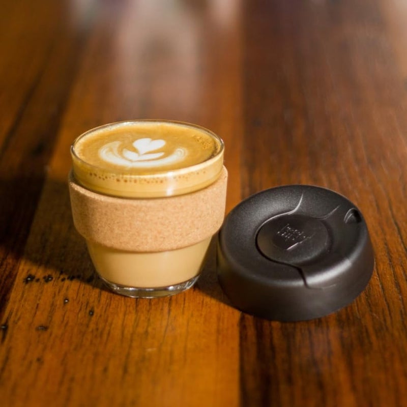 KeepCup Brew Cork, Reusable Glass Tumbler with Natural Cork, Espresso Coffee Cup 6oz/227ml - Black - Image 2