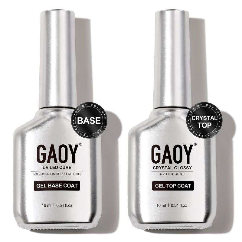GAOY Crystal Glossy Gel Top and Base Coat Set, 16ml 2 Pcs High-Gloss Top Coat and No Wipe Foundation Combination for UV Light Gel Nail Polish - Image 1