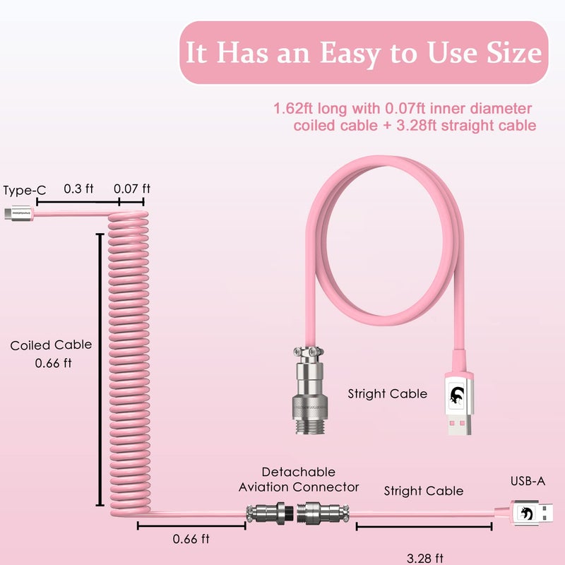 LexonElec Gaming Keyboard Cable, USB-Type C Dual Sleeve Stable Connection Mechanical Keyboard Cable, 2.0M (0.66 ft.) with Detachable Metal Flyer, Not Easy to Knot for PC Gamers(Pink) - Image 3