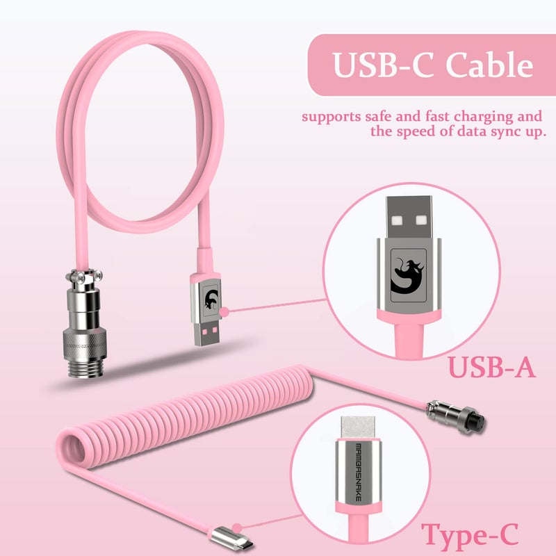 LexonElec Gaming Keyboard Cable, USB-Type C Dual Sleeve Stable Connection Mechanical Keyboard Cable, 2.0M (0.66 ft.) with Detachable Metal Flyer, Not Easy to Knot for PC Gamers(Pink) - Image 4