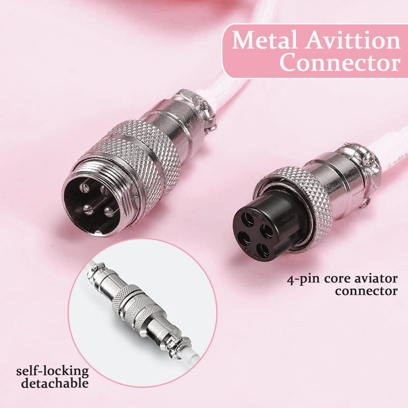 LexonElec Gaming Keyboard Cable, USB-Type C Dual Sleeve Stable Connection Mechanical Keyboard Cable, 2.0M (0.66 ft.) with Detachable Metal Flyer, Not Easy to Knot for PC Gamers(Pink) - Image 5