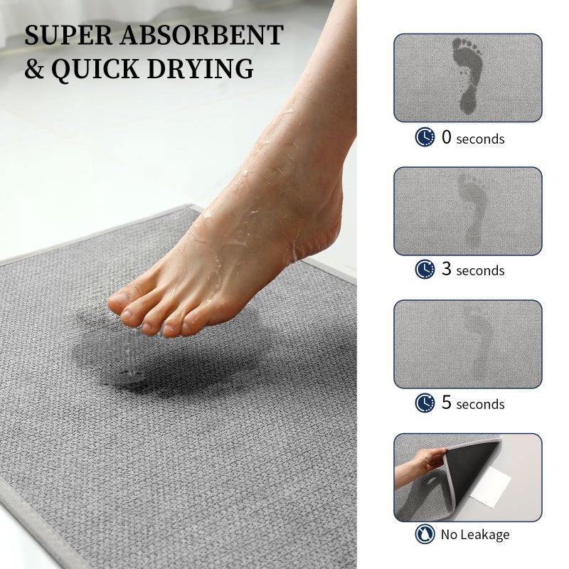 YIHOUSE Gray Bathroom Rugs Sets 3 Piece, Quick Dry Thin Bath Mat with Toilet Rug, Non Slip Absorbent Machine Washable, Bath Runner Rugs for Bathtub Sink Home Decor - Image 4