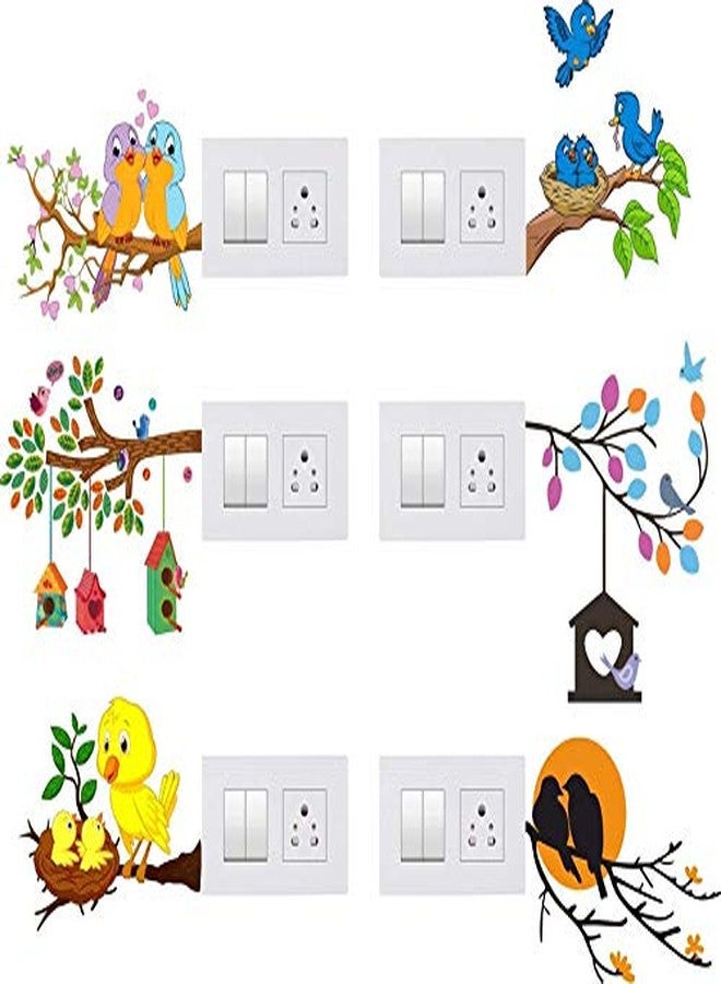 Byte Shop Decorative Small Switch Penal/Board décor Wall Sticker of Colorful Sweet Flying and Sitting om Next Bird House Decal self Adhesive (PVC Vinyl Multicolor)