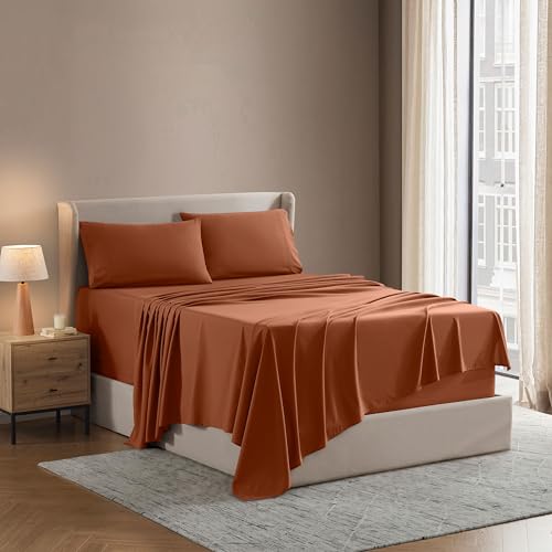 Nestl Nestl Short Queen Sheet Set  1800 UltraSoft Microfiber  Double Brushed  Deep Pockets  Easy Fit  4 Piece Set  Bed Sheets Short Queen Rust 