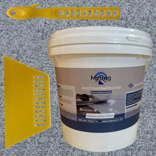Myting Epoxy Colored Sand Floor Paint, Epoxy Floor Paint High Gloss Marble Effect Coating for Indoor and Outdoor, Wear-resistant and non-slip Self-leveling Coating Gray 176OZ(5KG) - Image 1