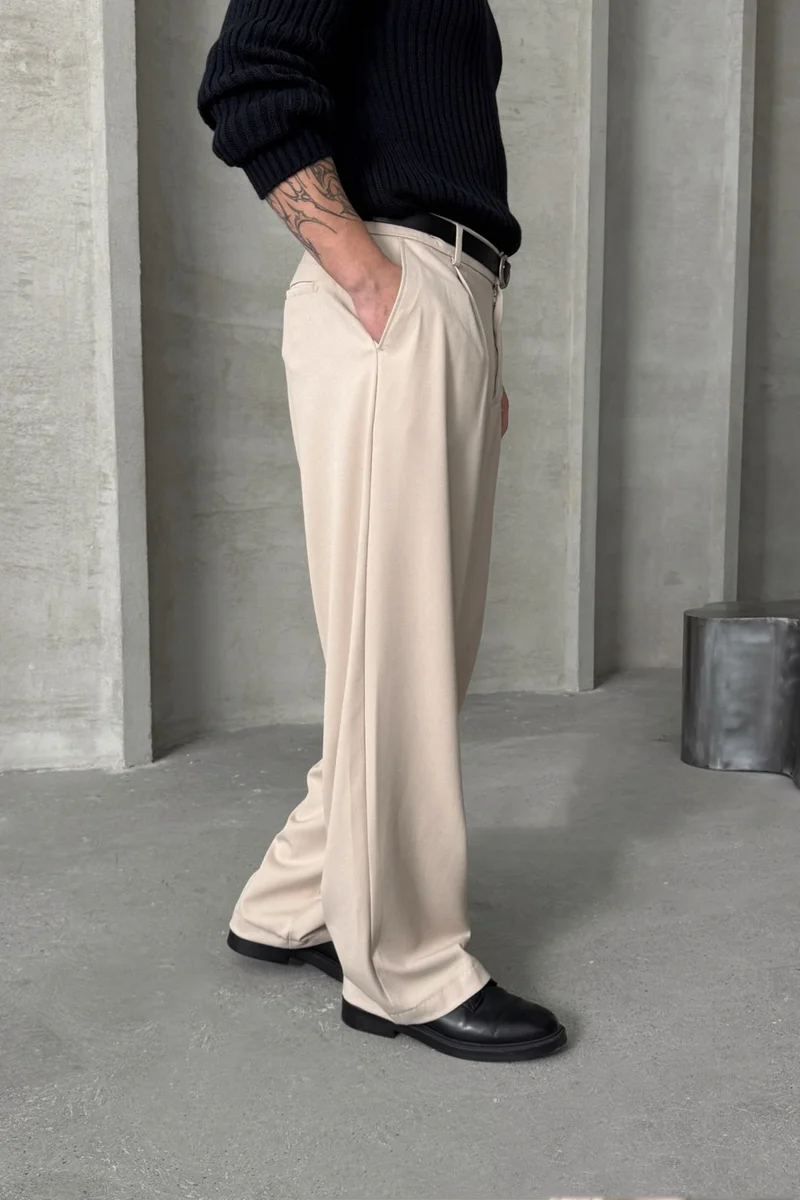 HYMAN Men's Pleated Extra Baggy Pattern Fabric Trousers
