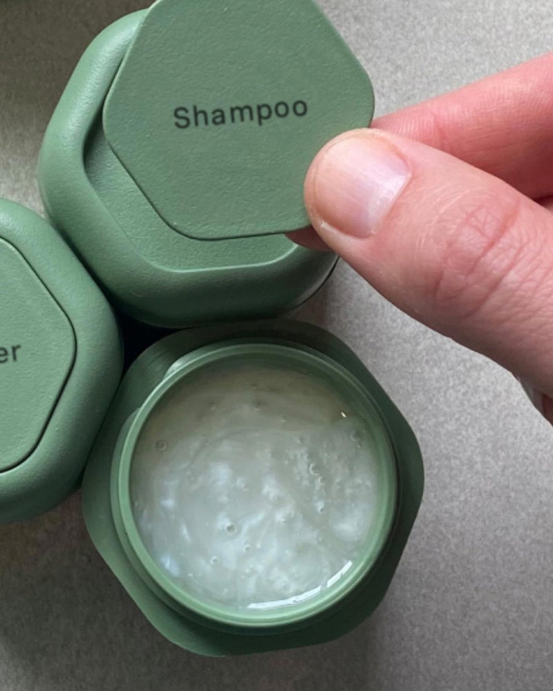 Cadence Travel Containers - Haircare Set - Magnetic Travel Capsules - For Shampoo, Conditioner, Hair Styling Product - 3 Flex Mediums (1.32oz) with Shampoo, Conditioner & Comb Icon Labels - Eucalyptus - Image 4
