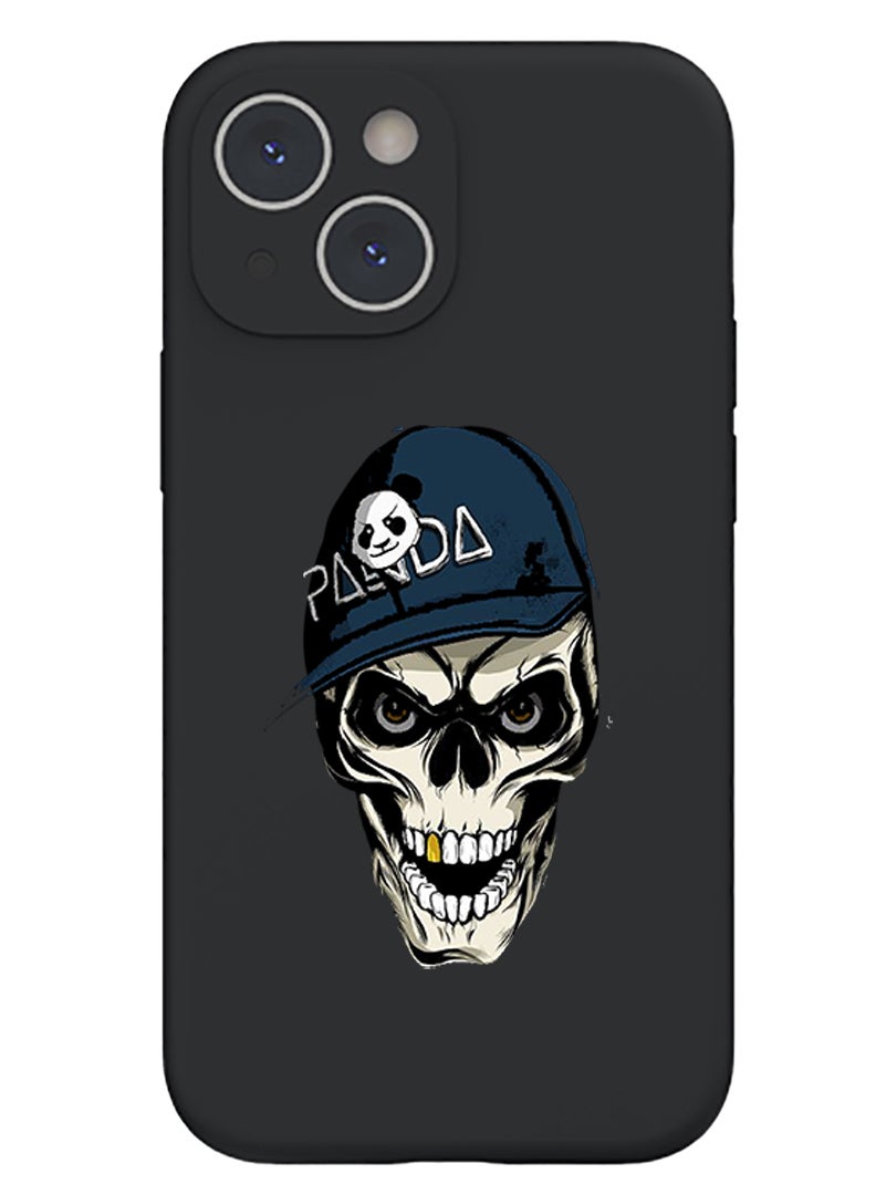 Protective Slim Fit Case Liquid Silicone Cover with Full Body Protection Anti-Scratch Shockproof Case For iPhone 15 Plus Black - Panda skull