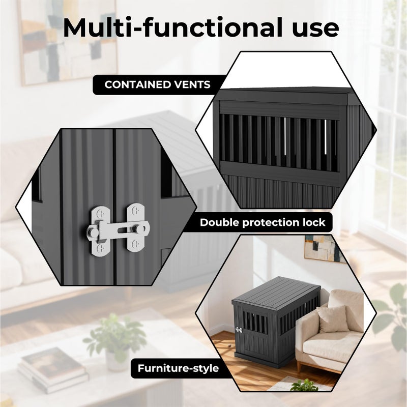 Jatindear Indoor/Outdoor Dog House, Waterproof Durable Plastic with Locking Door, Ventilation and Raised Floor Design, Easy Assembly, Suitable for Small to Medium Dogs, Gray, 29.65â€x 21.34â€ x 25.28â€ - Image 3