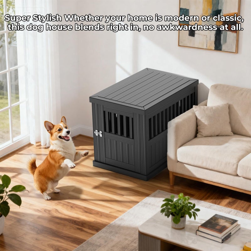Jatindear Indoor/Outdoor Dog House, Waterproof Durable Plastic with Locking Door, Ventilation and Raised Floor Design, Easy Assembly, Suitable for Small to Medium Dogs, Gray, 29.65â€x 21.34â€ x 25.28â€ - Image 2