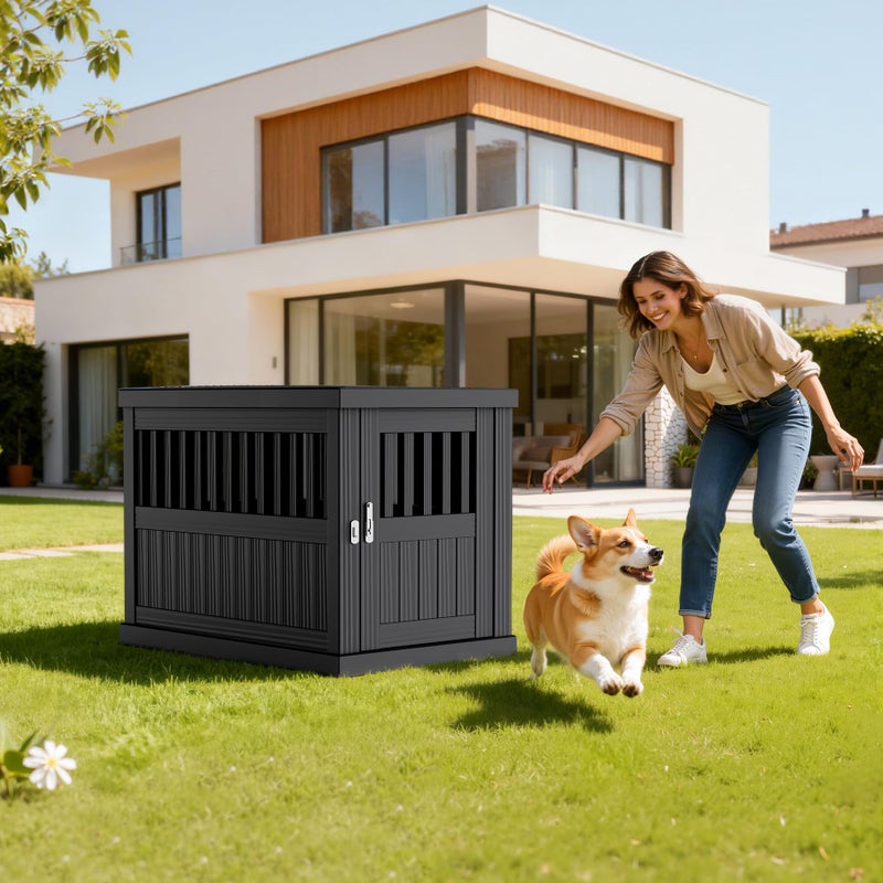 Jatindear Indoor/Outdoor Dog House, Waterproof Durable Plastic with Locking Door, Ventilation and Raised Floor Design, Easy Assembly, Suitable for Small to Medium Dogs, Gray, 29.65â€x 21.34â€ x 25.28â€ - Image 5
