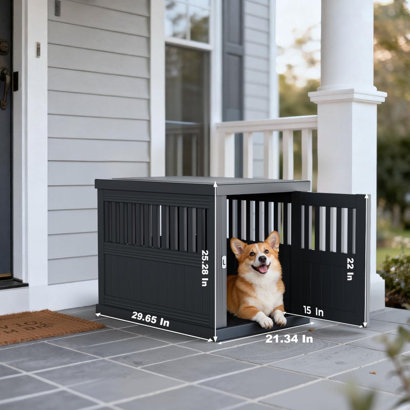Jatindear Indoor/Outdoor Dog House, Waterproof Durable Plastic with Locking Door, Ventilation and Raised Floor Design, Easy Assembly, Suitable for Small to Medium Dogs, Gray, 29.65â€x 21.34â€ x 25.28â€ - Image 4