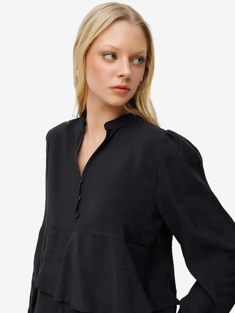 MixRay MIXRAY Frilly V-Neck Button-Up Blouse