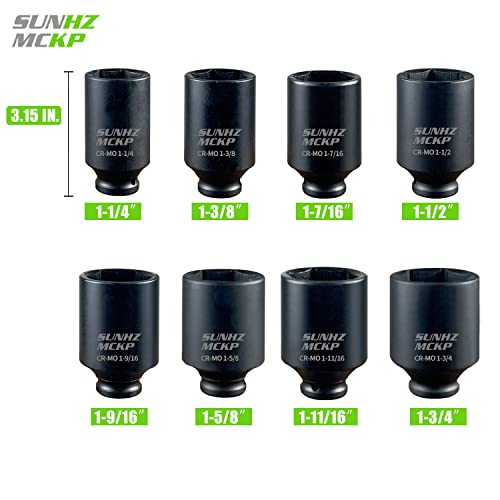 SUNHZ MCKP مجموعة مفاتيح صدمات عميقة 6 نقاط بحجم 1/2" من SUNKPMCKP، 8 قطع، مجموعة مفاتيح صدمات قياسية SAE لمسامير محور العمود، Cr-Mo، بحجم من 1-1/4 إنش إلى 1-3/4 إنش - Image 3