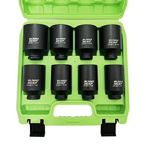 SUNHZ MCKP مجموعة مفاتيح صدمات عميقة 6 نقاط بحجم 1/2" من SUNKPMCKP، 8 قطع، مجموعة مفاتيح صدمات قياسية SAE لمسامير محور العمود، Cr-Mo، بحجم من 1-1/4 إنش إلى 1-3/4 إنش - Image 1
