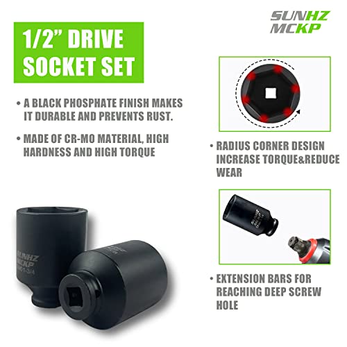 SUNHZ MCKP مجموعة مفاتيح صدمات عميقة 6 نقاط بحجم 1/2" من SUNKPMCKP، 8 قطع، مجموعة مفاتيح صدمات قياسية SAE لمسامير محور العمود، Cr-Mo، بحجم من 1-1/4 إنش إلى 1-3/4 إنش - Image 2