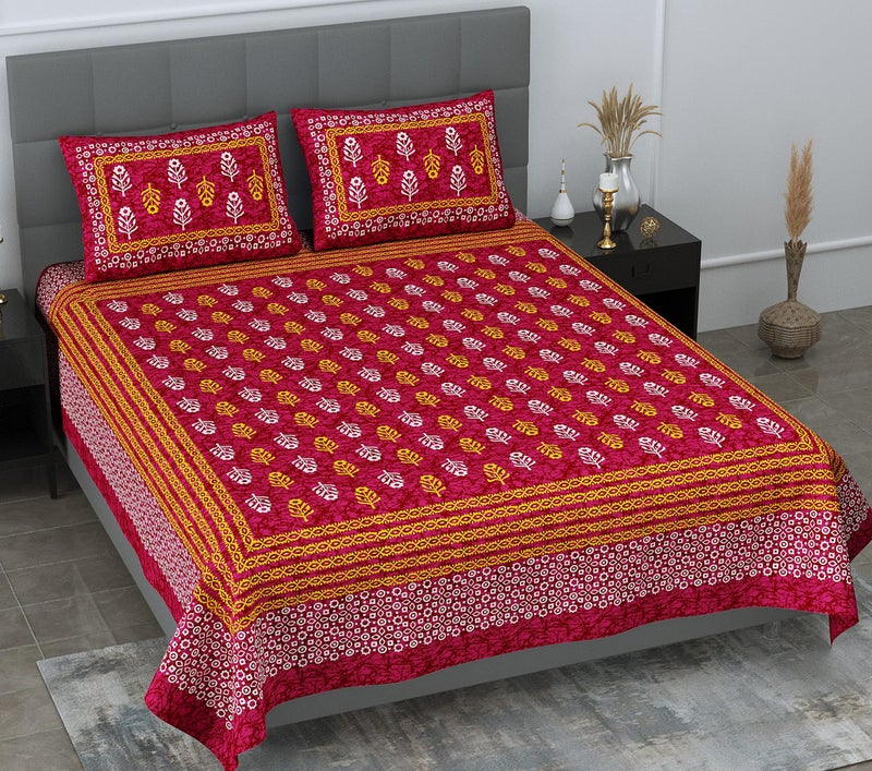 SheetKart 144 TC Motif Printed Jaipuri Cotton Double Bedsheet with 2 Pillow Covers, Burgundy Red - Image 2
