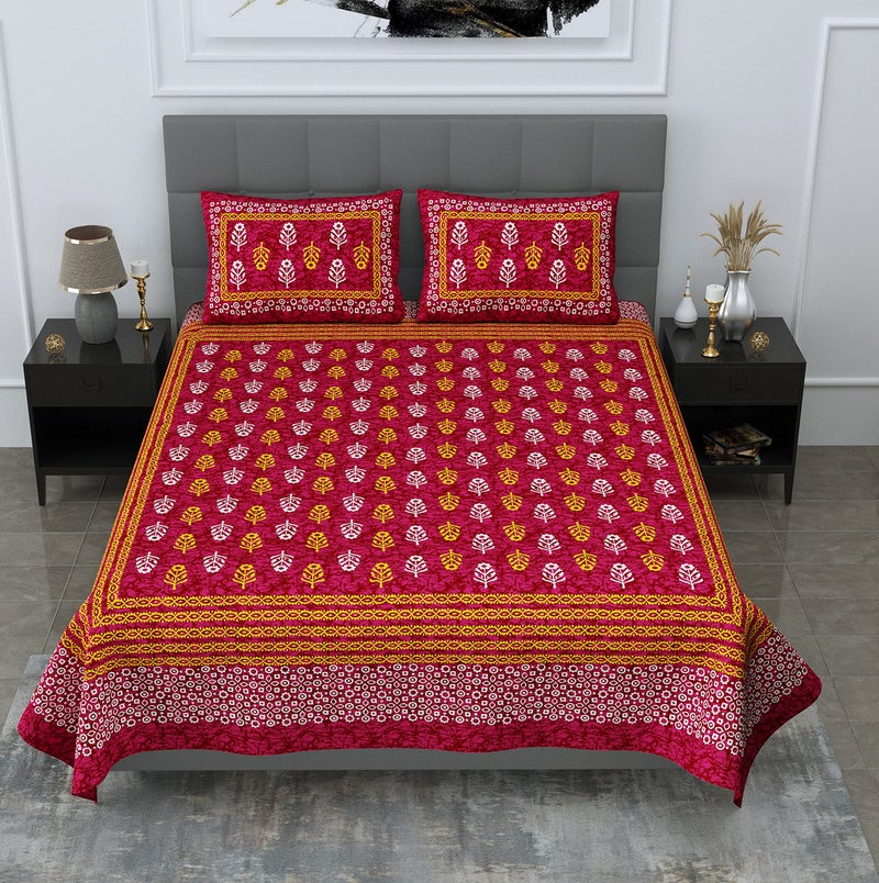 SheetKart 144 TC Motif Printed Jaipuri Cotton Double Bedsheet with 2 Pillow Covers, Burgundy Red - Image 4